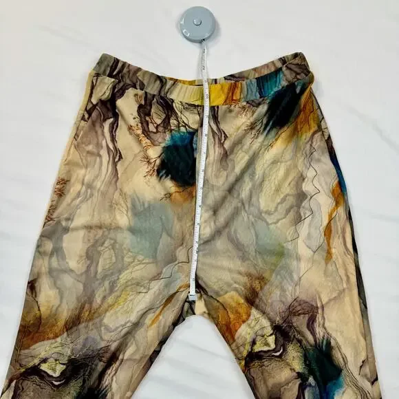 Blanc Abstract Mesh Flare Pants Large Earth Tone Sheer Print Y2K Art Girl Indie - Picture 7 of 14